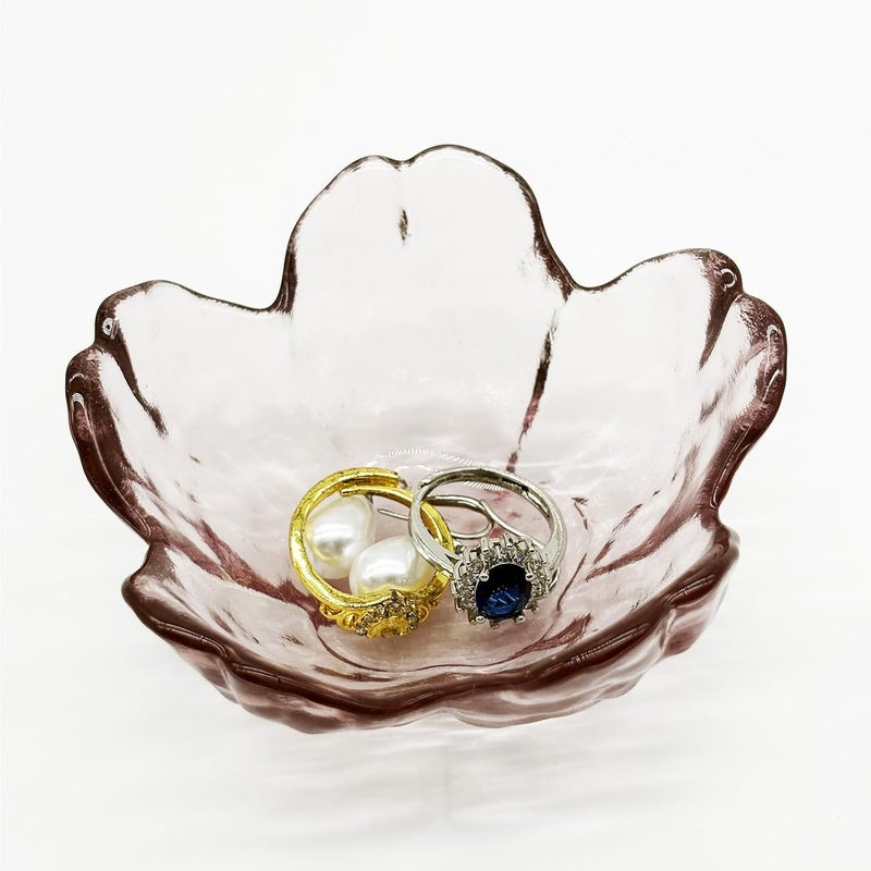 BESSKON Flower Ring Dish Jewelry Tray, Glass Jewelry Dish Tray, Aesthetic Room Decor Small Trinket Dish, Nightstand Jewlery Ring Holder Dish, Bathroom Jewelry Plate Bowl for Rings Earrings Gift (Light Purple) - Image 1